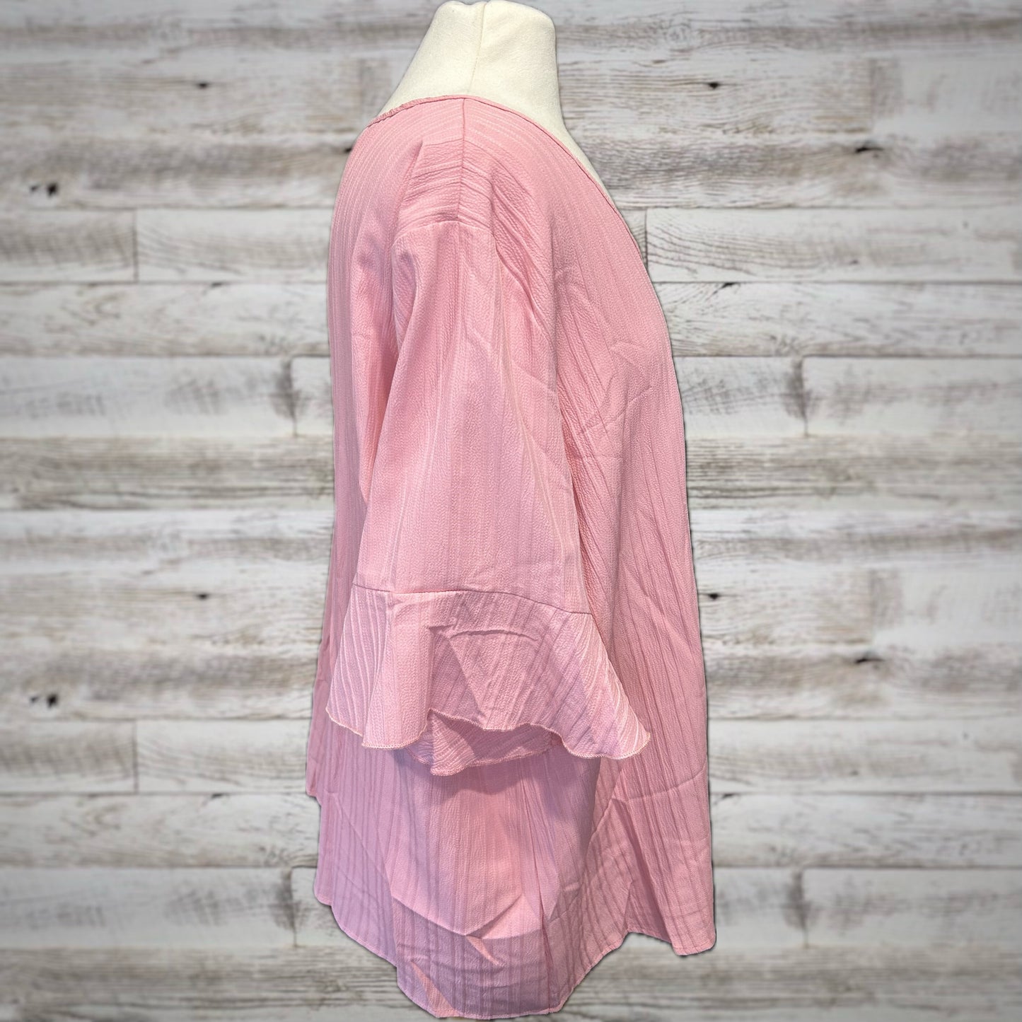 PLUS Flirty V neck Blouse With Fluttery Sleeved In Bubble Gum Pink