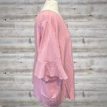 PLUS Flirty V neck Blouse With Fluttery Sleeved In Bubble Gum Pink