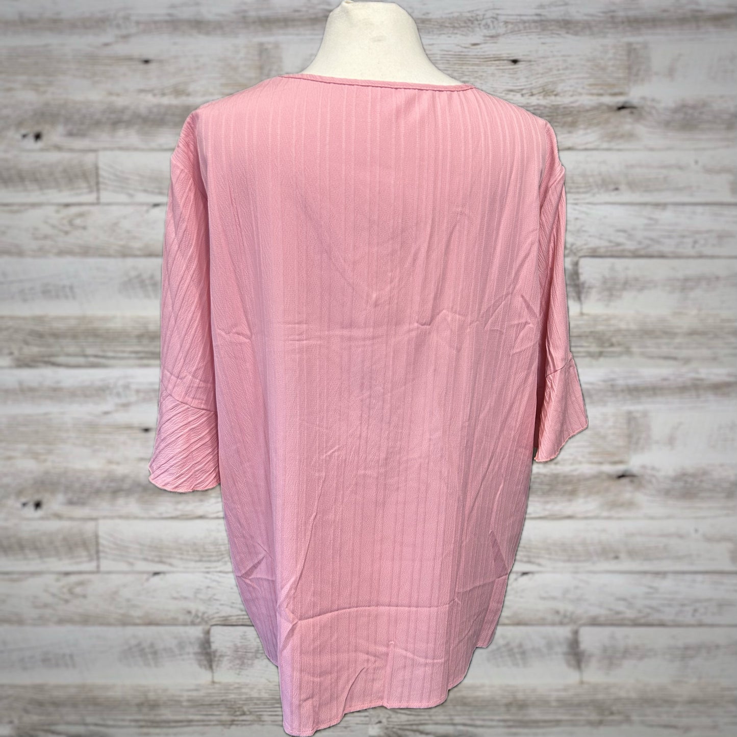 PLUS Flirty V neck Blouse With Fluttery Sleeved In Bubble Gum Pink